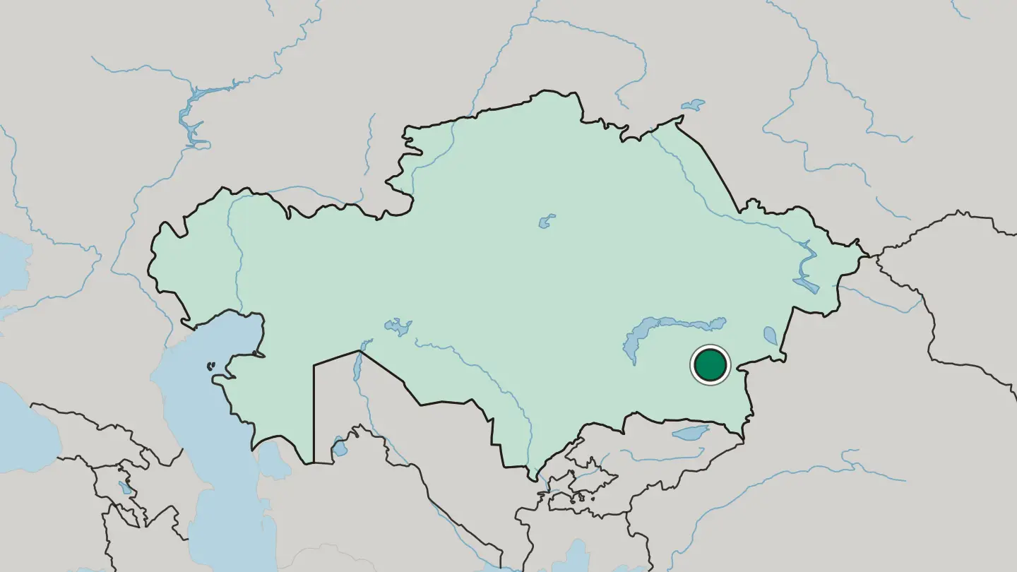 Map of Taldykorgan in Kazakhstan