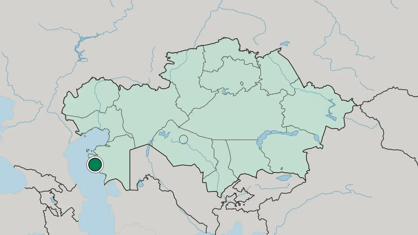 Map of Aktau in Kazakhstan