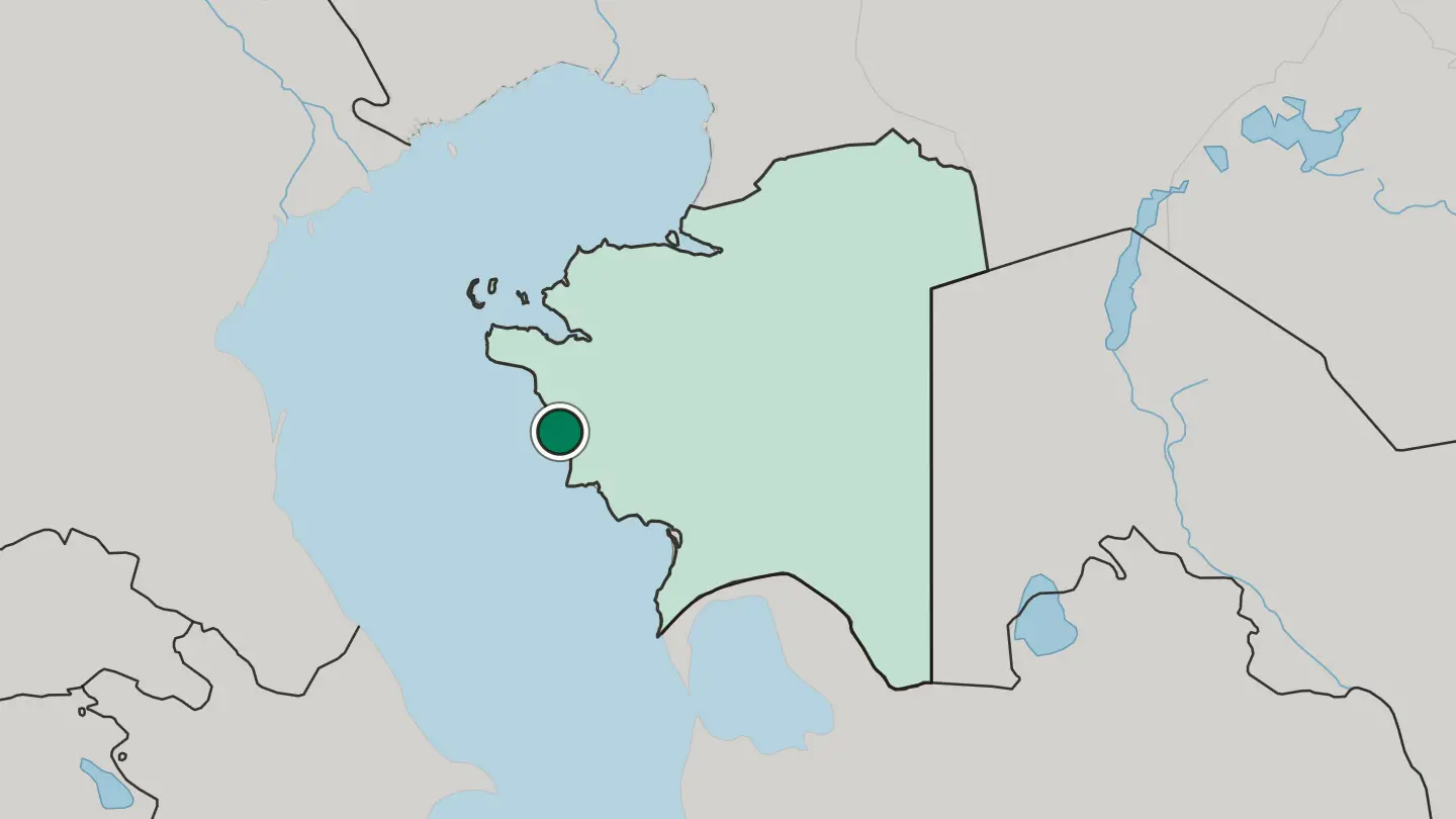 Map of Aktau in Kazakhstan