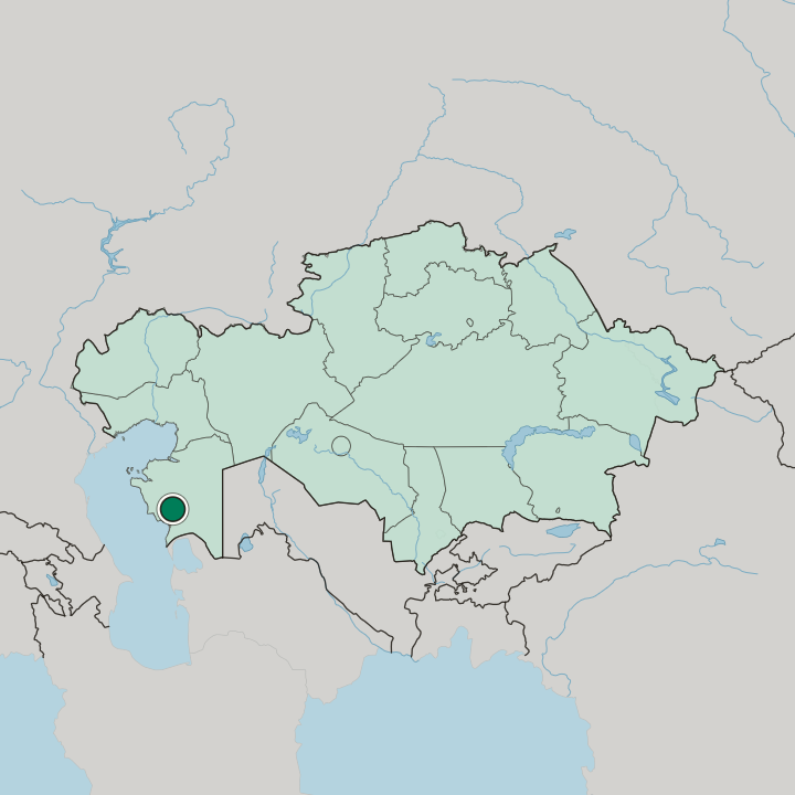 Map showing Zhanaozen — In Kazakhstan