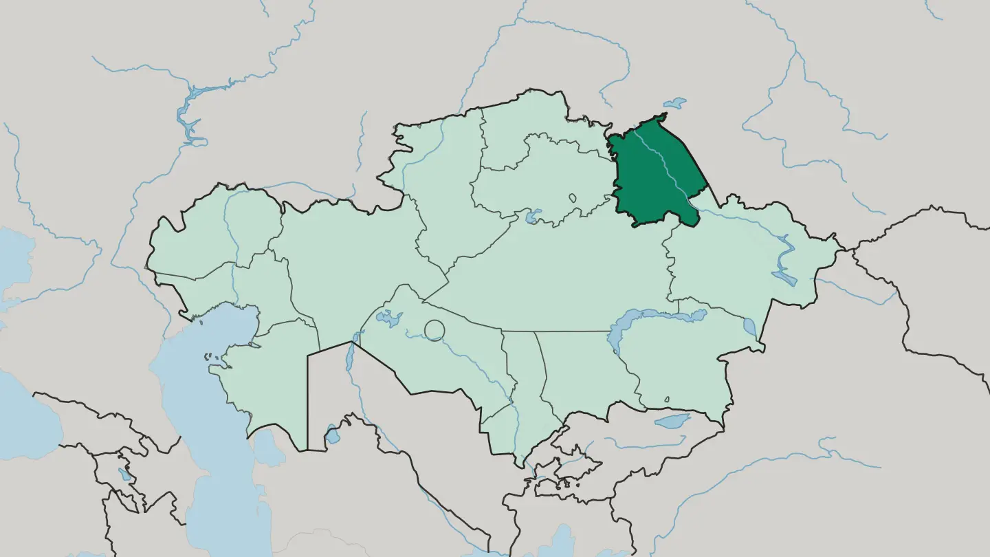 Map of Pavlodar Region in Kazakhstan