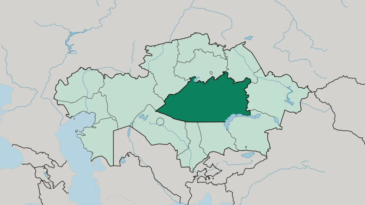 Map of Qaraghandy Oblysy in Kazakhstan