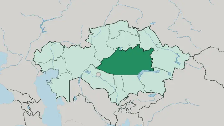 Map of Qaraghandy Oblysy in Kazakhstan