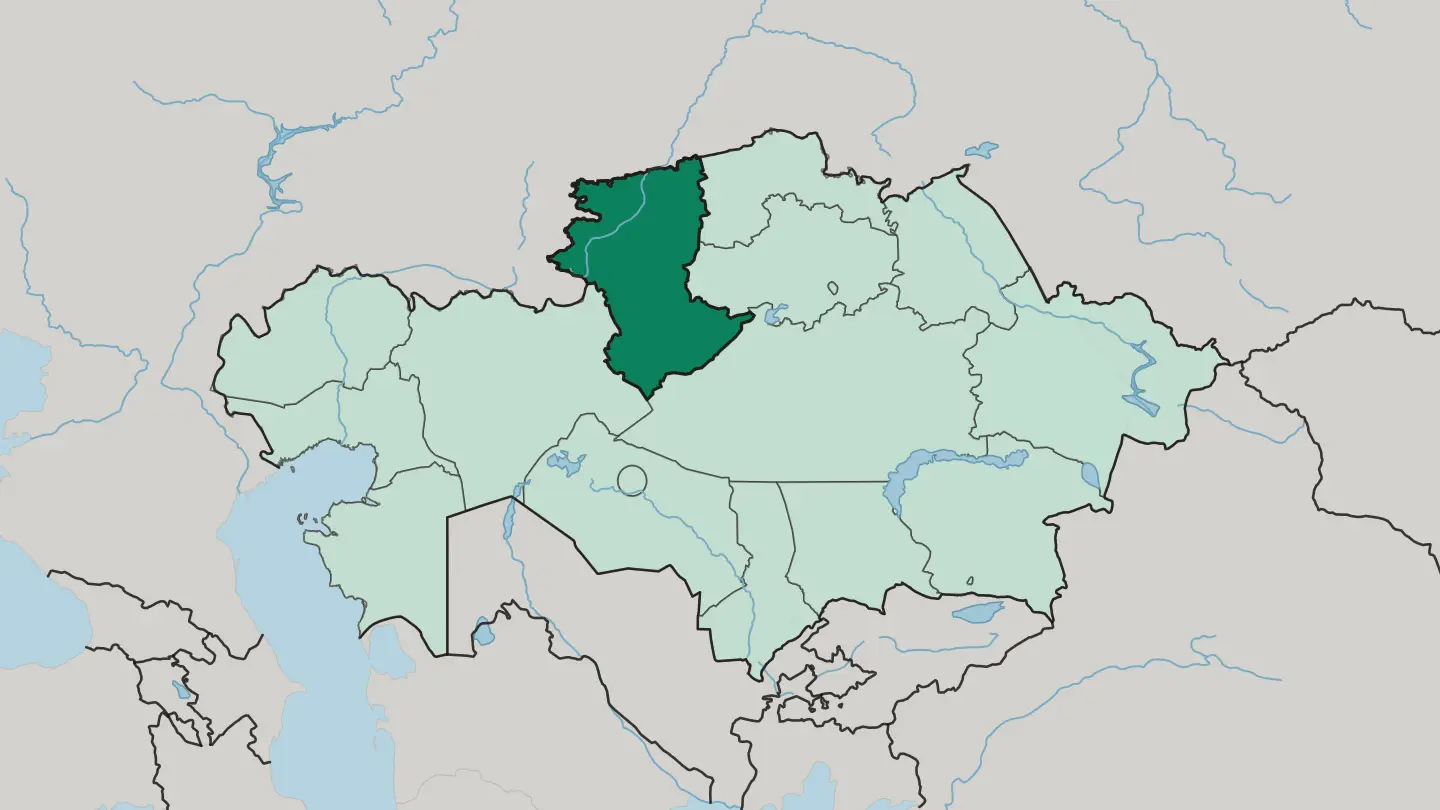 Map of Qostanay Oblysy in Kazakhstan