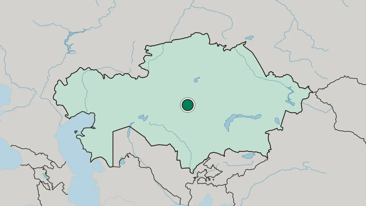 Map of Zhezqazghan in Kazakhstan