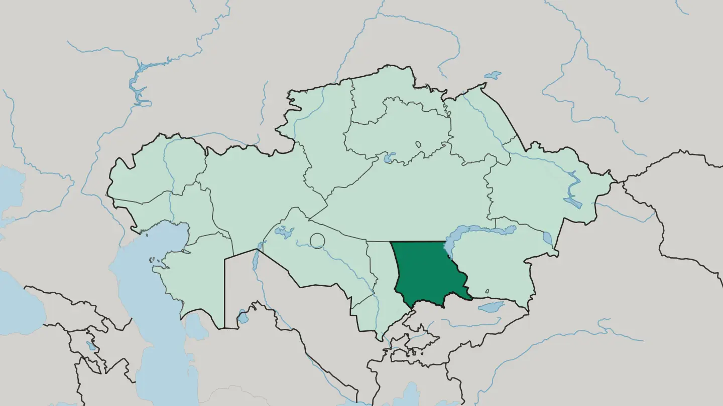Map of Zhambyl Oblysy in Kazakhstan