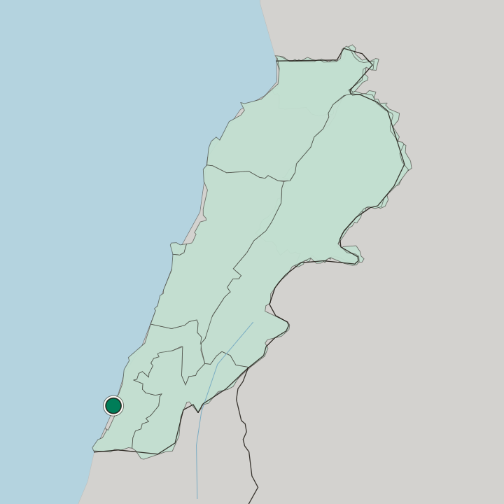 Map showing Tyre — In Lebanon