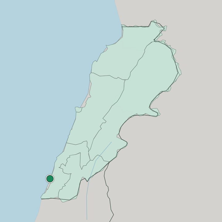 Map showing Tyre — In Lebanon