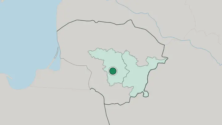 Map of Kaunas in Lithuania