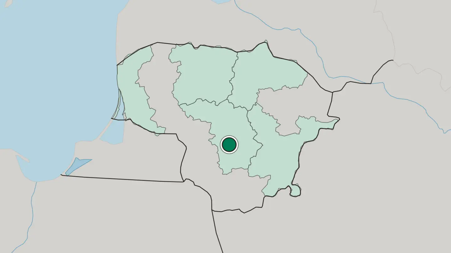 Map of Kaunas in Lithuania