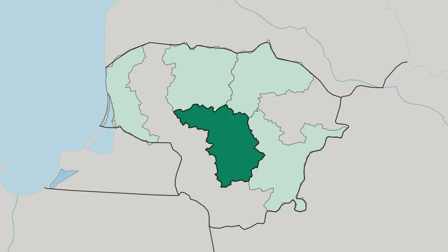 Map of Kaunas County in Lithuania