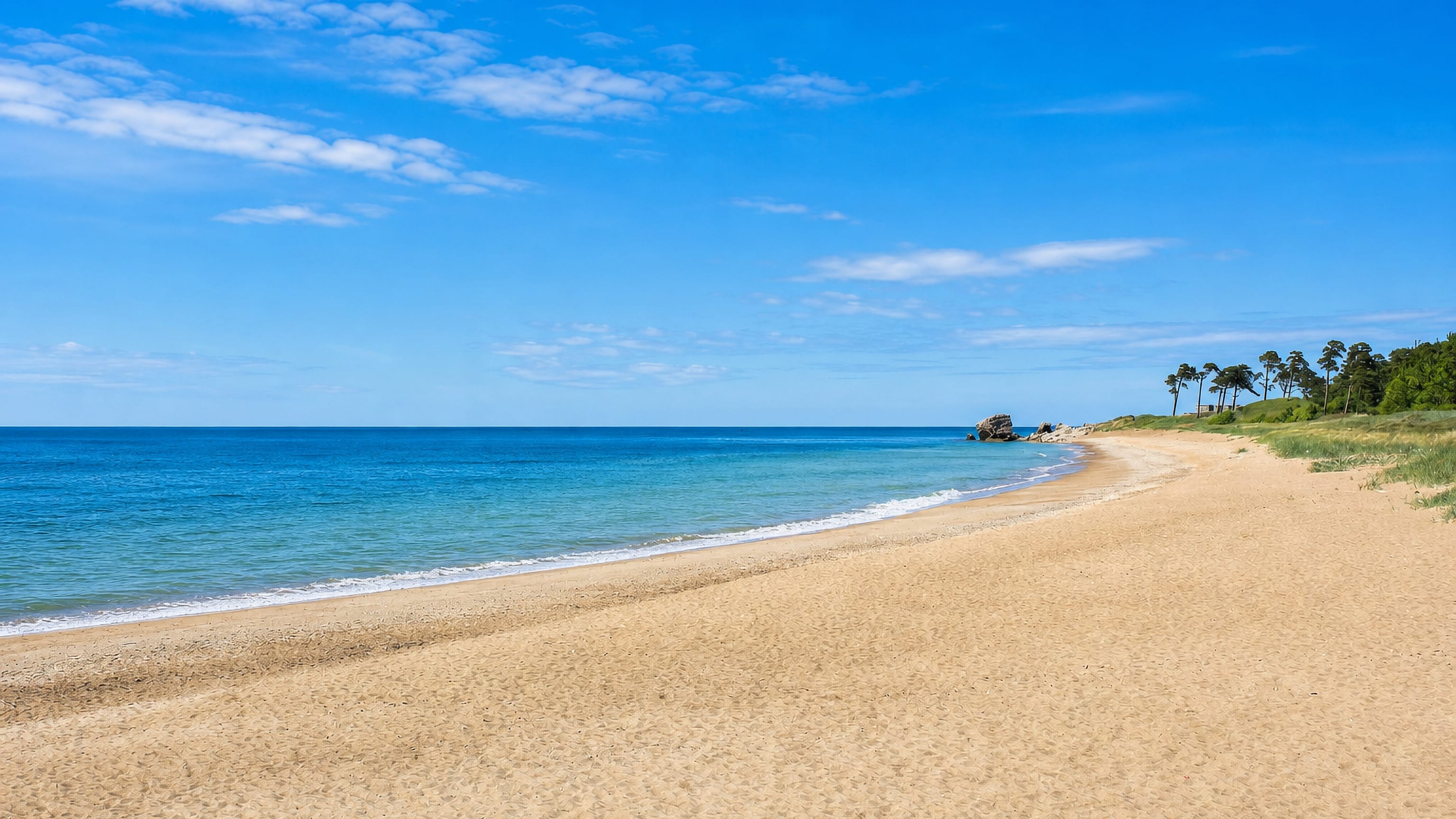 Wide empty white-sand Baltic beach backed by pines at Liepāja on Latvia's west coast.