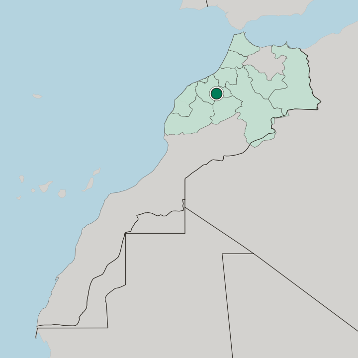 Map showing Khouribga — In Morocco