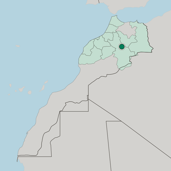 Map showing Midelt — In Morocco