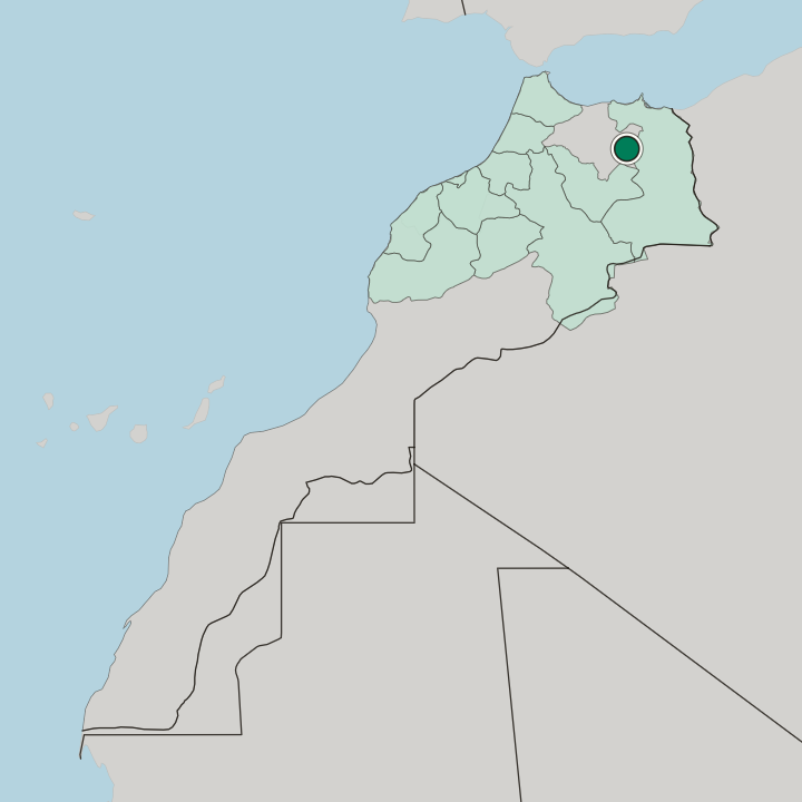 Map showing Guercif — In Morocco