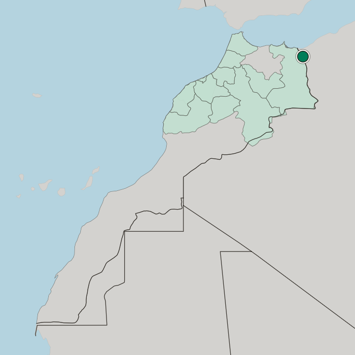 Map showing Oujda — In Morocco