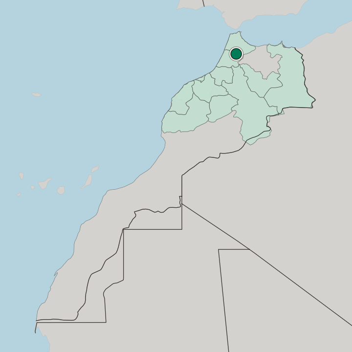 Map showing Ouezzane — In Morocco