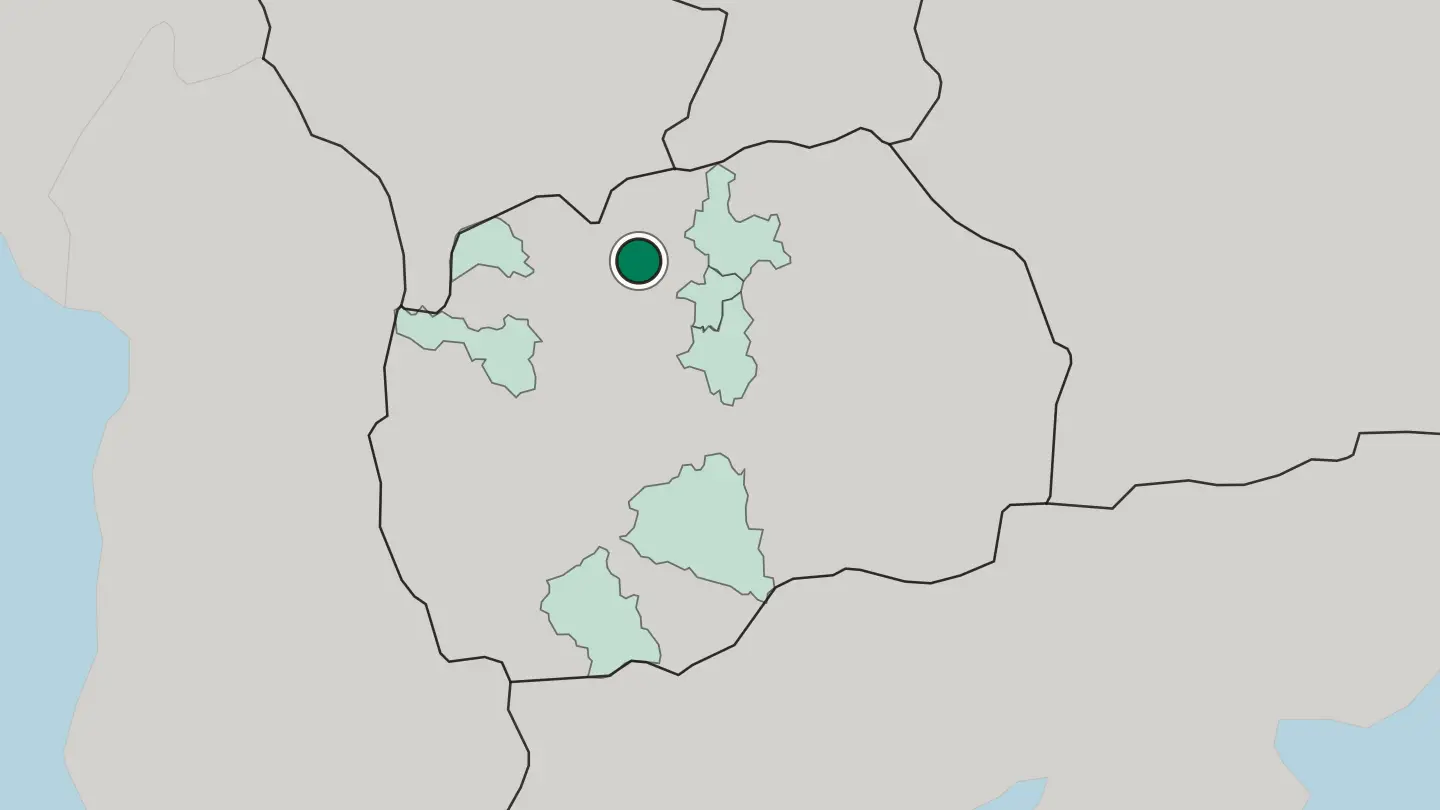 Map of Skopje in North Macedonia