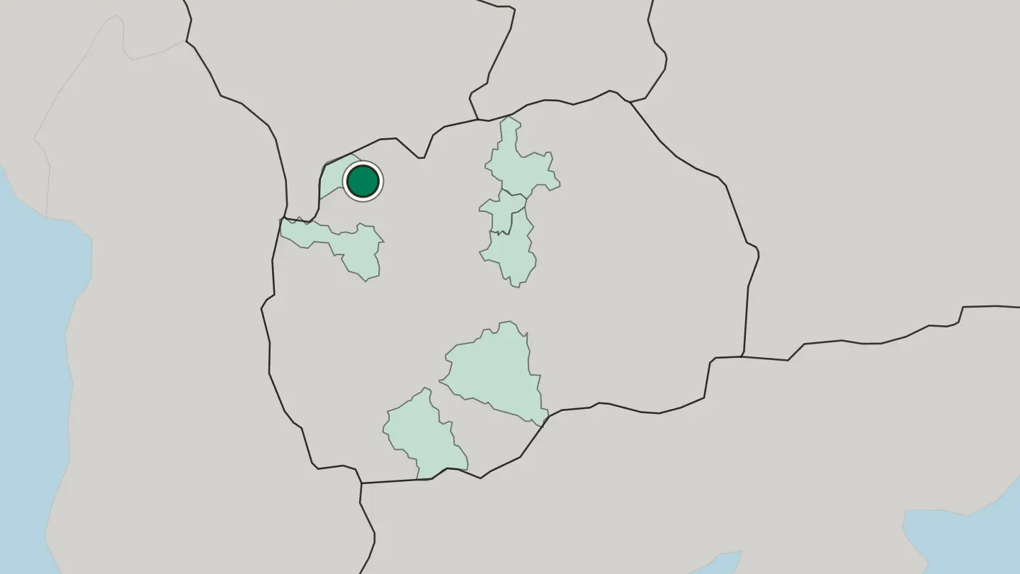 Map of Tetovo in North Macedonia