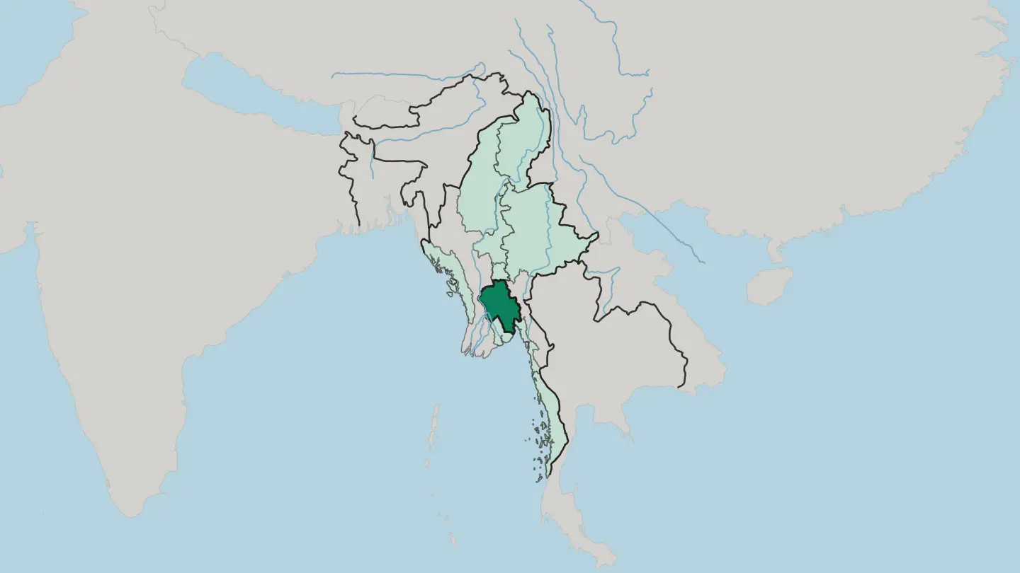 Map of Bago Region in Myanmar