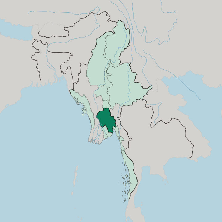 Map showing Bago Region — In Myanmar
