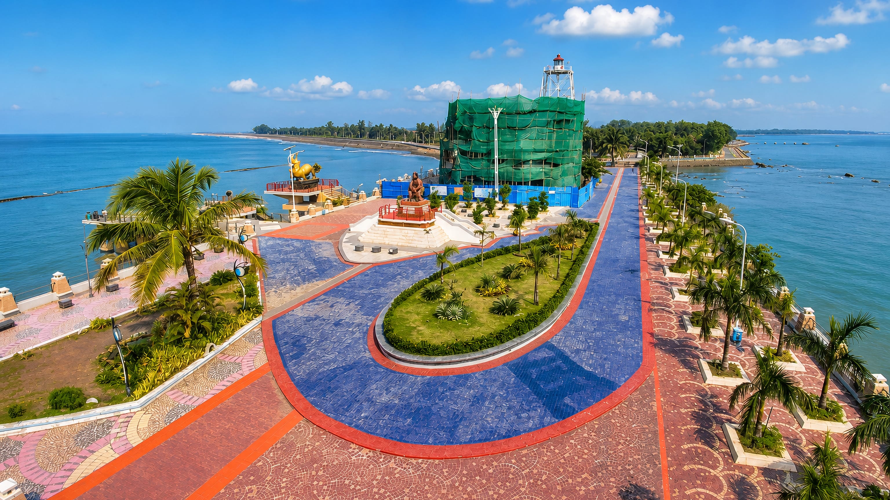 The seafront promenade and lighthouse at the Point in Sittwe, Rakhine State, Myanmar.