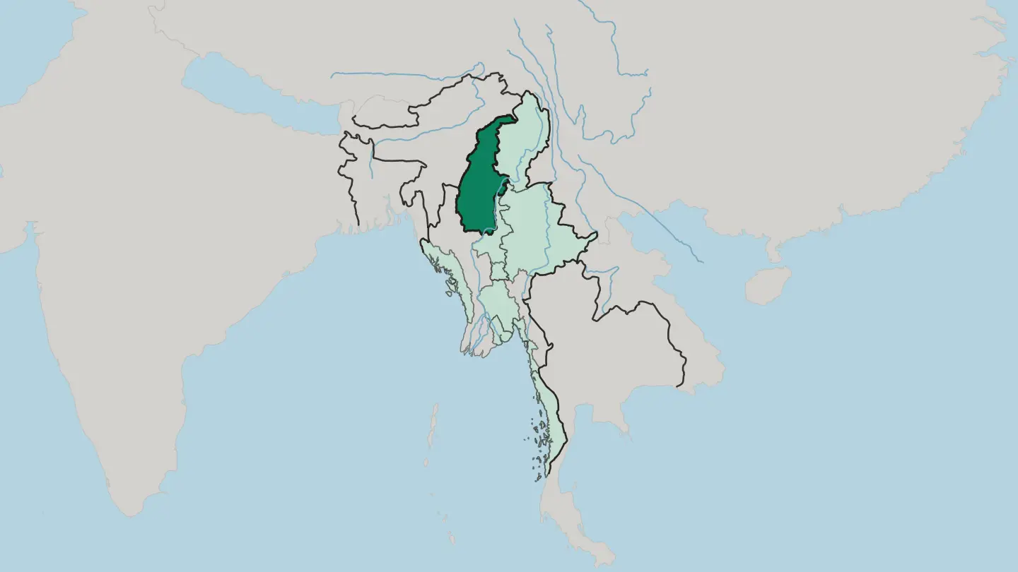 Map of Sagaing Region in Myanmar