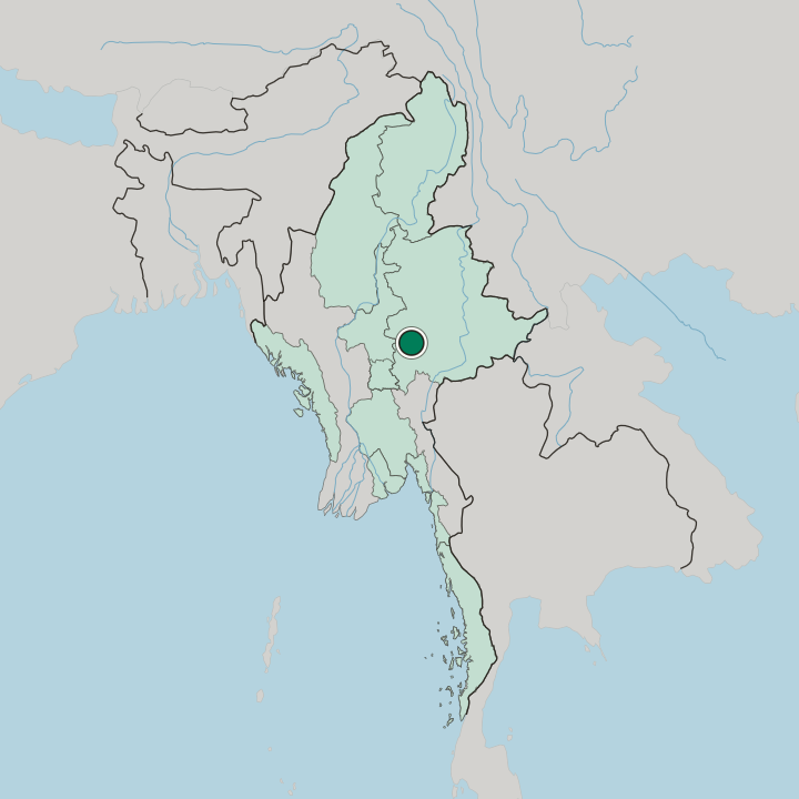 Map showing Taunggyi — In Myanmar