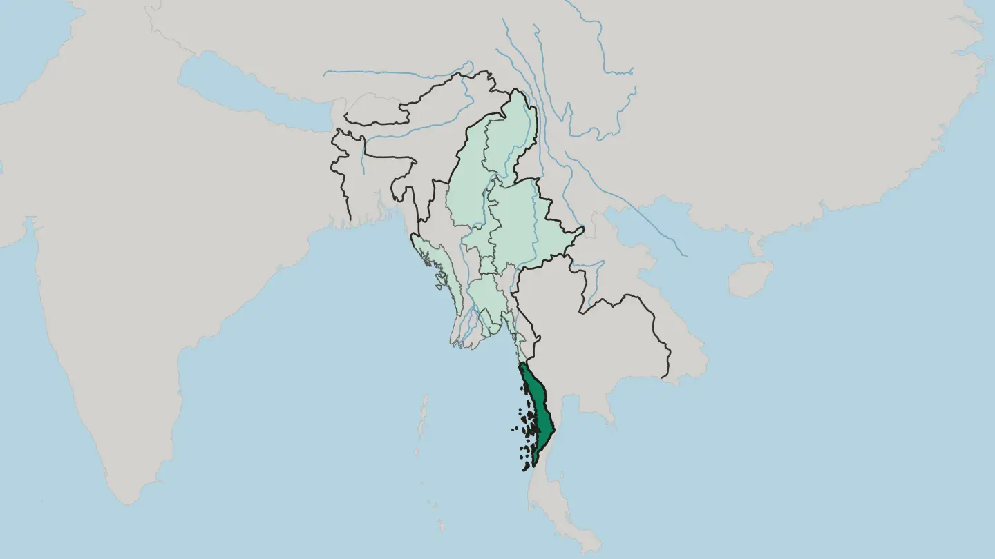 Map of Tanintharyi Region in Myanmar