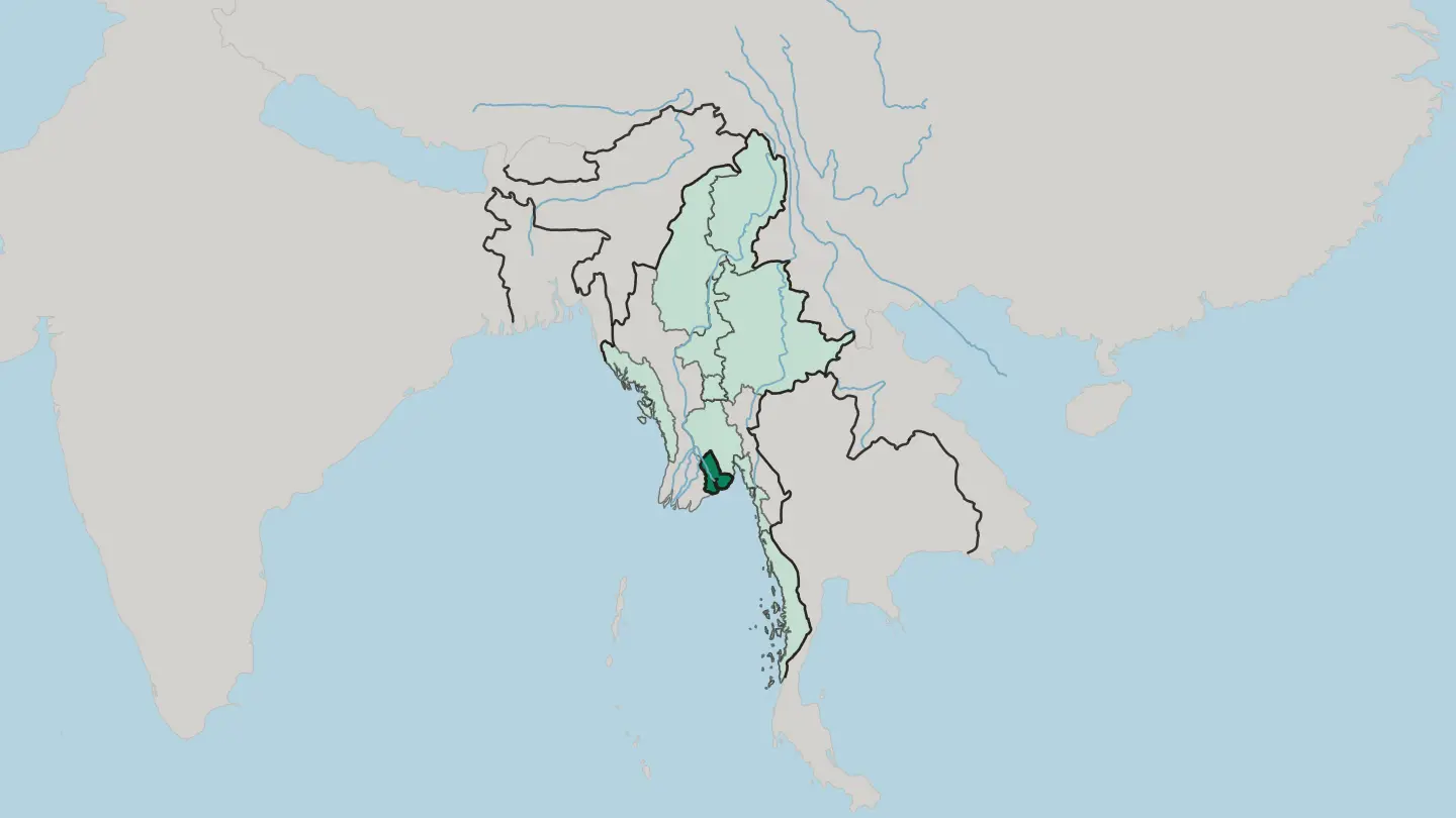 Map of Yangon Region in Myanmar