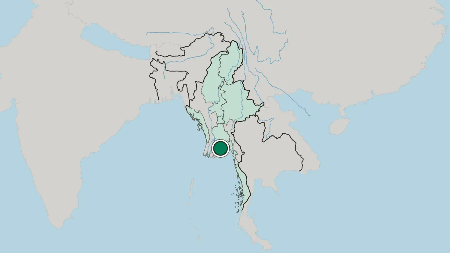 Map of Yangon in Myanmar