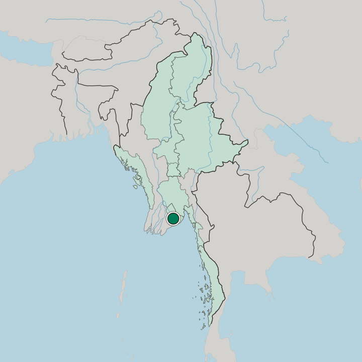 Map showing Yangon — In Myanmar