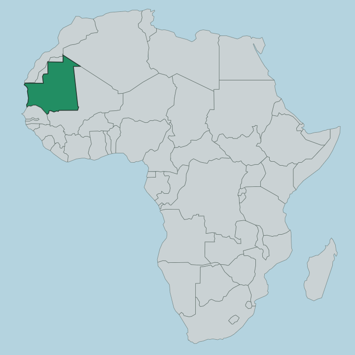 Map showing Mauritania — In Africa