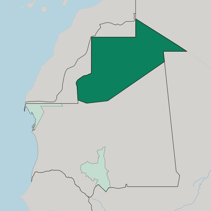 Map showing Tiris Zemmour — In Mauritania