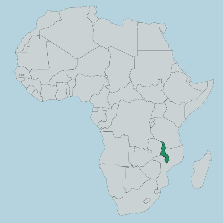 Map showing Malawi — In Africa