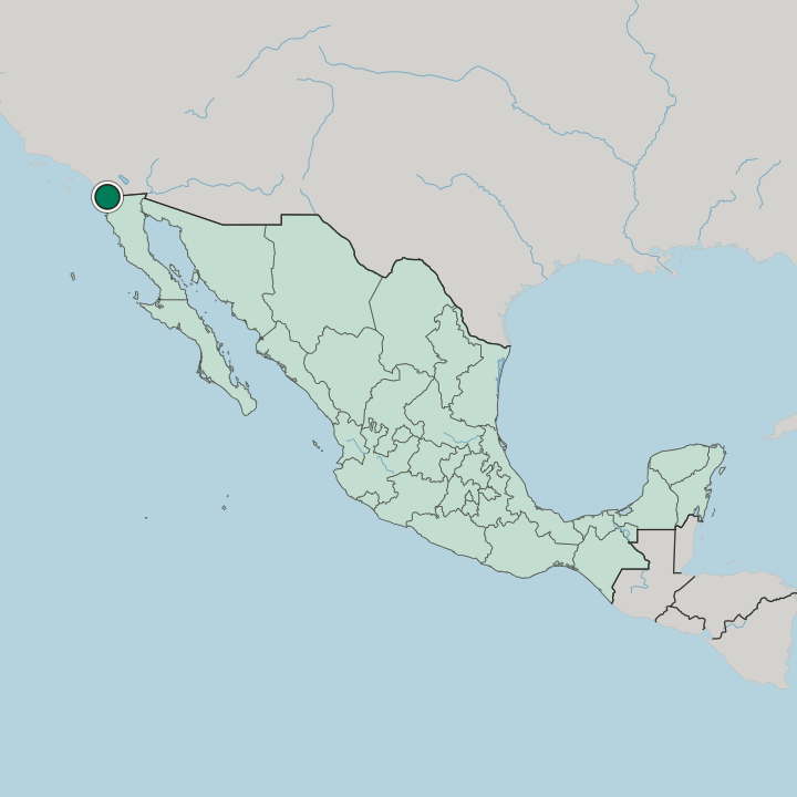Map showing Tecate — In Mexico