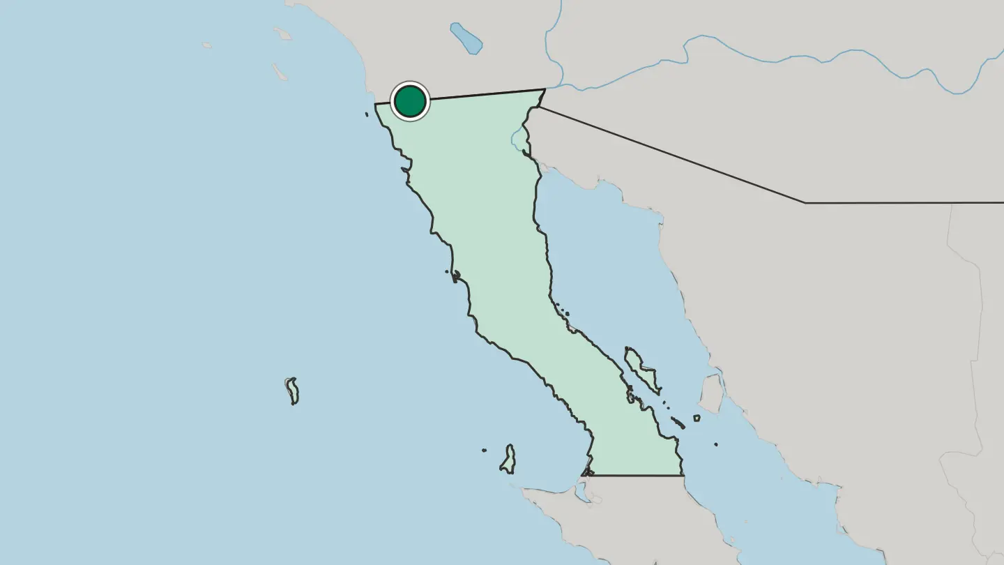Map of Tecate in Mexico