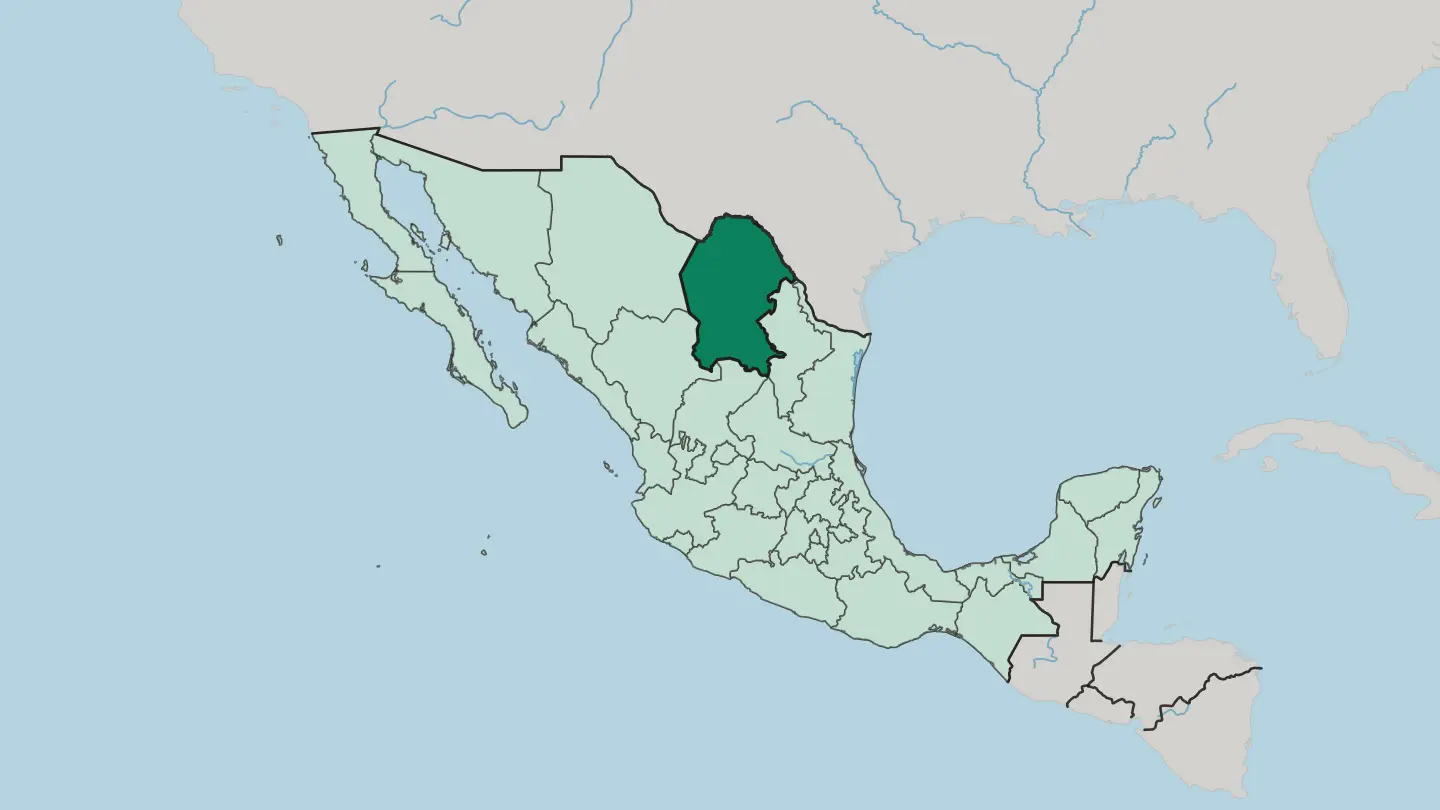 Map of Estado de Coahuila de Zaragoza in Mexico