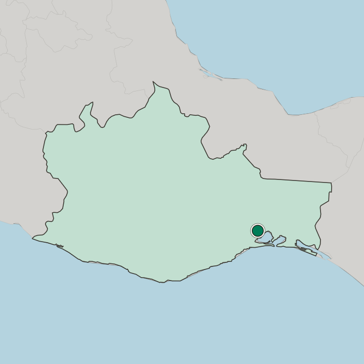 Map showing Heroica Ciudad de Juchitán de Zaragoza — In Estado de Oaxaca