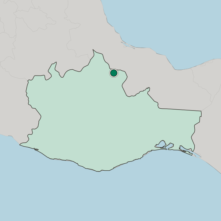 Map showing Tuxtepec — In Estado de Oaxaca