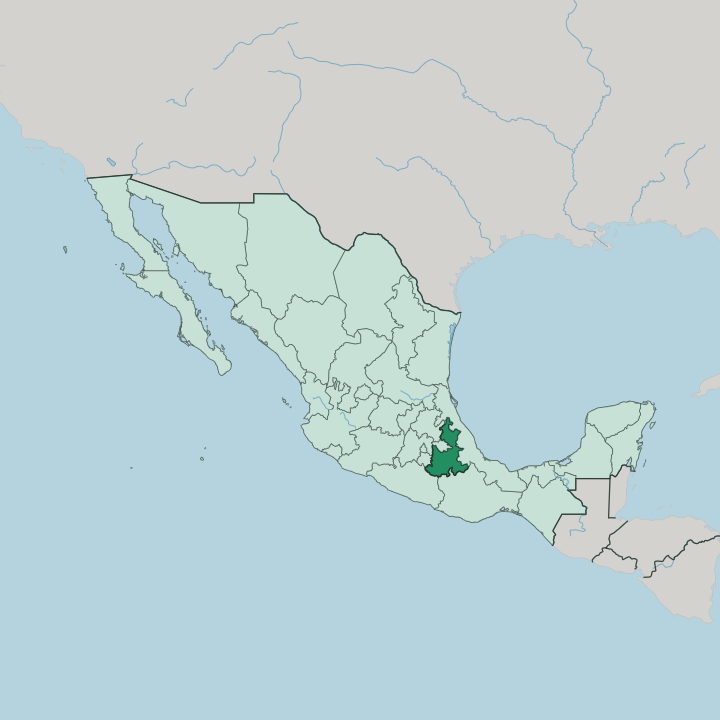 Map showing Estado de Puebla — In Mexico