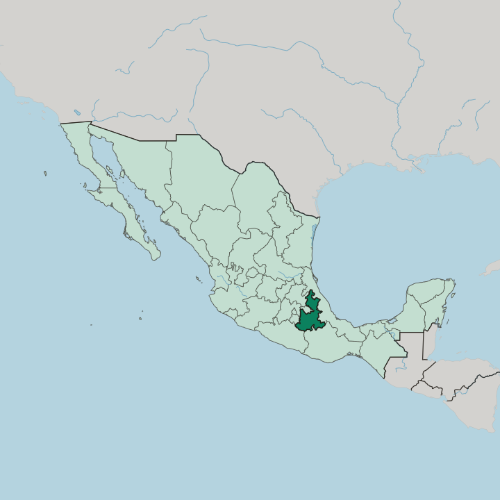 Map showing Estado de Puebla — In Mexico