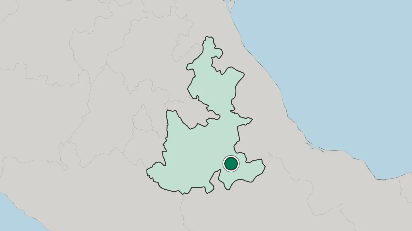 Map of Tehuacán in Mexico
