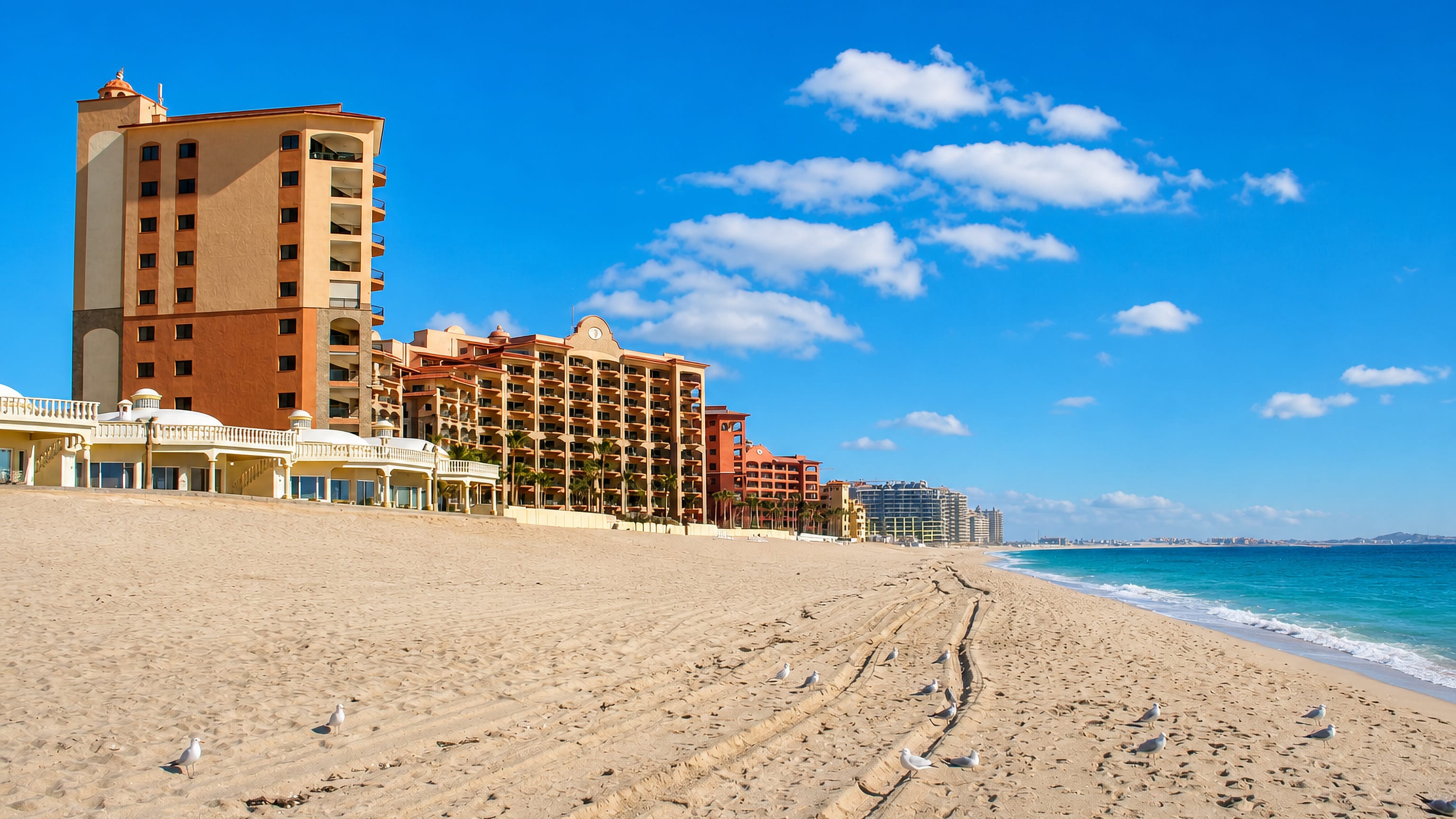 Sandy Beach resort towers along the Sea of Cortez shoreline at Puerto Peñasco, Sonora.