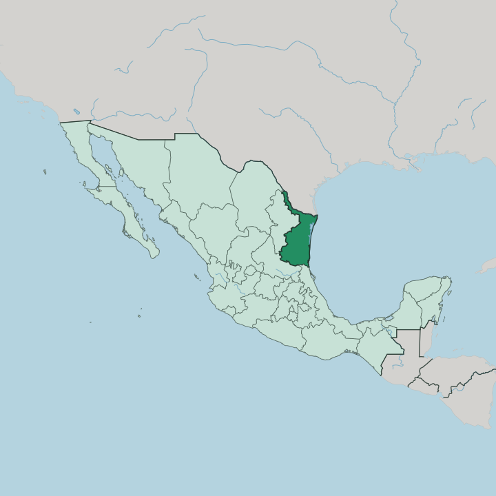 Map showing Estado de Tamaulipas — In Mexico
