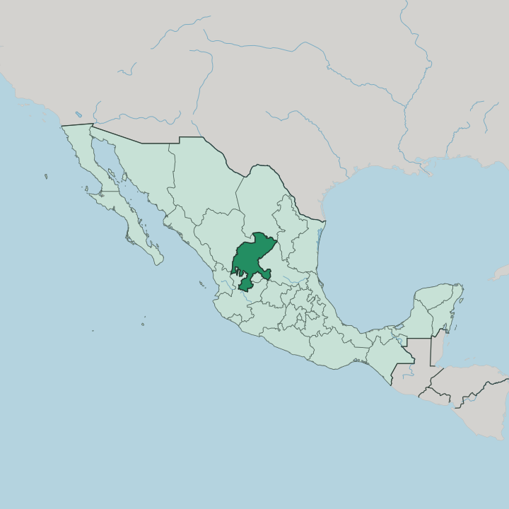 Map showing Estado de Zacatecas — In Mexico