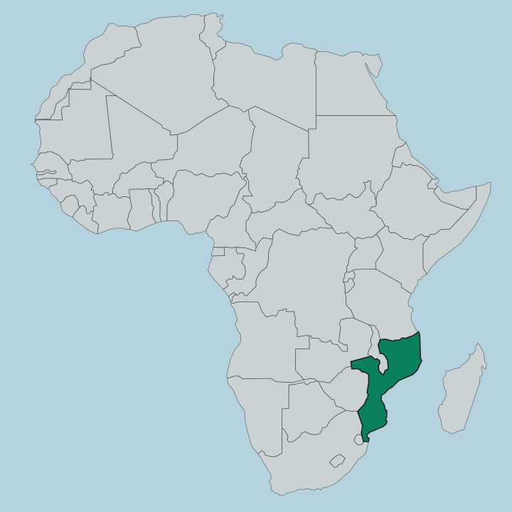 Map showing Mozambique — In Africa
