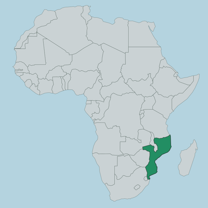 Map showing Mozambique — In Africa