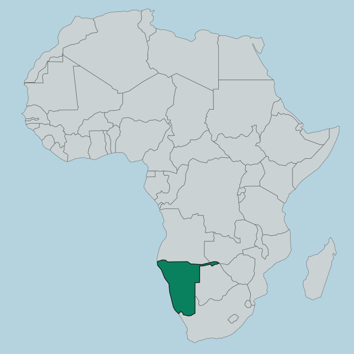 Map showing Namibia — In Africa