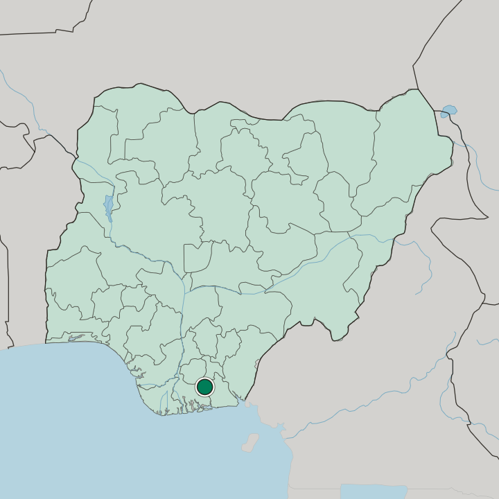 Map showing Aba — In Nigeria
